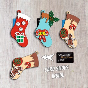 Weihnachtssocken Geschenkkarte Geldhalter Ornamente 4er-Set SVG Glowforge Laser-Datei Home Décor Hausdekoration digitaler Download