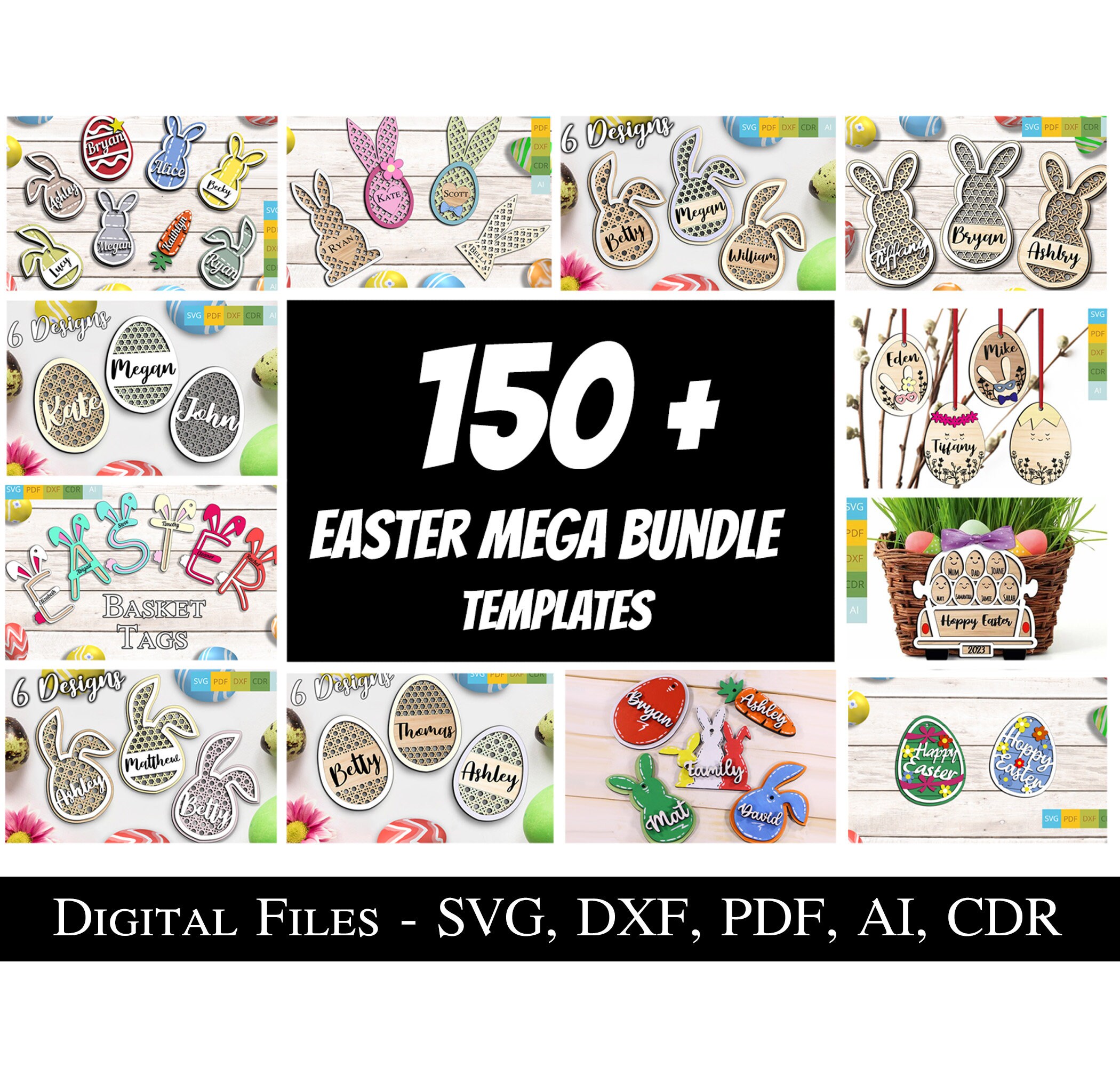 Over 150 Easter Basket Name Tag Cut Out Form Bunny Egg Carrot SVG ...