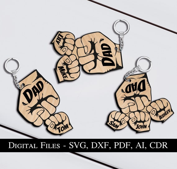 Father's Day Fist Bumps Keychain Personalized Family Gift Set of