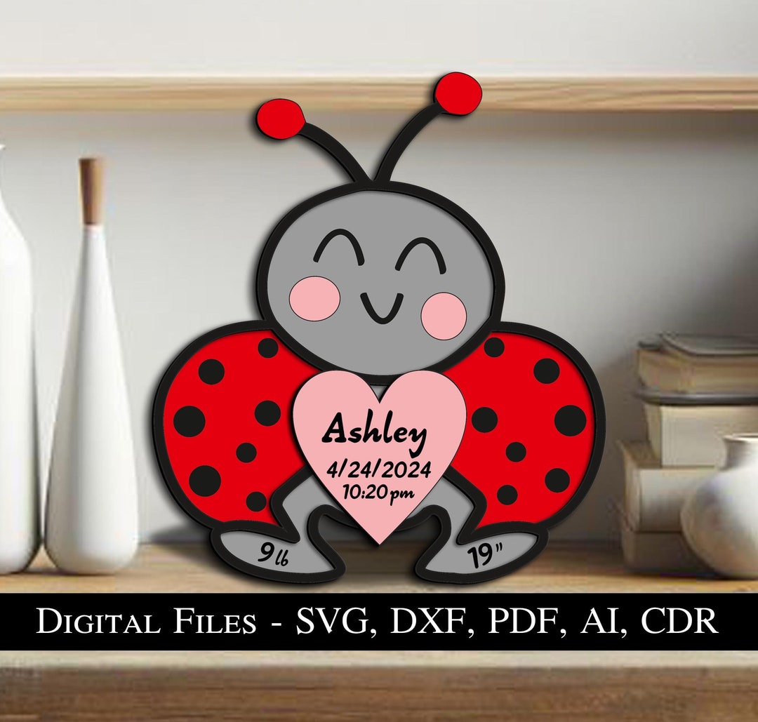Ladybug Birth Announcement Board SVG Laser Cut File Newborn Gift Baby ...