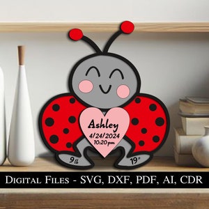 Coccinella Neonato Annuncio di nascita Cartello Regalo Presente SVG Laser Ragazzo Ragazza Bambino Bambino Carino Animale Download istantaneo Glowforge