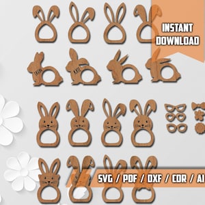 Osterhase Serviettenringe SVG Ostern Servietten Ringhalter Kaninchen Ohr Form Serviette Laser Cut Dateien Glowforge Lightburn