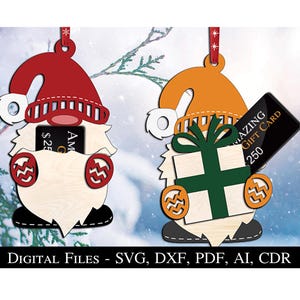 Adorno para portatarjetas de regalo con forma de gnomo de árbol de Navidad SVG Glowforge Archivo láser Bestseller Decoración del hogar Decoración de la casa Descarga digital Lightburn