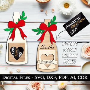 Champagne botella de boda tarjeta de regalo titular de dinero presente regalo SVG Glowforge cualquier ocasión titular de dinero láser listo cortar archivo descarga instantánea