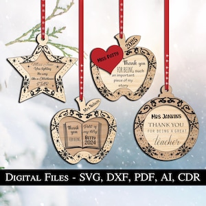 4 Lehrer Weihnachtsschmuck Geschenk Geschenk Stern Apfel SVG Lehrer Glowforge Laser Bestseller Klasse Zimmerdekoration Dekoration Digital Download