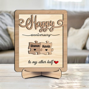 Puzzle Anniversario Segno Laser SVG Glowforge Puzzle Segno Regalo Ci adattiamo insieme Segno familiare personalizzato File digitale Regalo di San Valentino