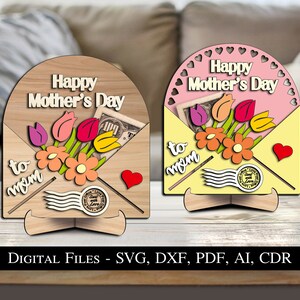 Sobre para el día de la madre, regalo de flores, soporte de corazón SVG, regalo romántico de abuela, Glowforge, el mejor archivo cortado con láser, descarga digital, decoración del hogar