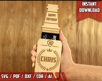 Beer Bottle Gift Card Holder Laser Cut SVG File Birthday Christmas Occasions Beer Theme