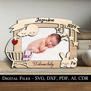 Cornice per foto per bambini Segno Scheda per neonato Immagine regalo SVG Nascita laser Incredibile ragazzo ragazza presente Ricordo Download istantaneo Glowforge Stati Uniti