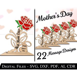 Regalo del día de la madre 22 mensajes personales Abuela Amor Flor Regalo romántico Glowforge Mejor archivo de corte láser SVG Descarga digital Decoración del hogar