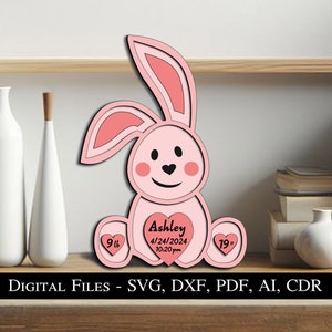 Faire-part de naissance bébé lapin cadeau pour nouveau-né lapin cadeau SVG Laser garçon fille enfant enfant animal mignon téléchargement immédiat Glowforge