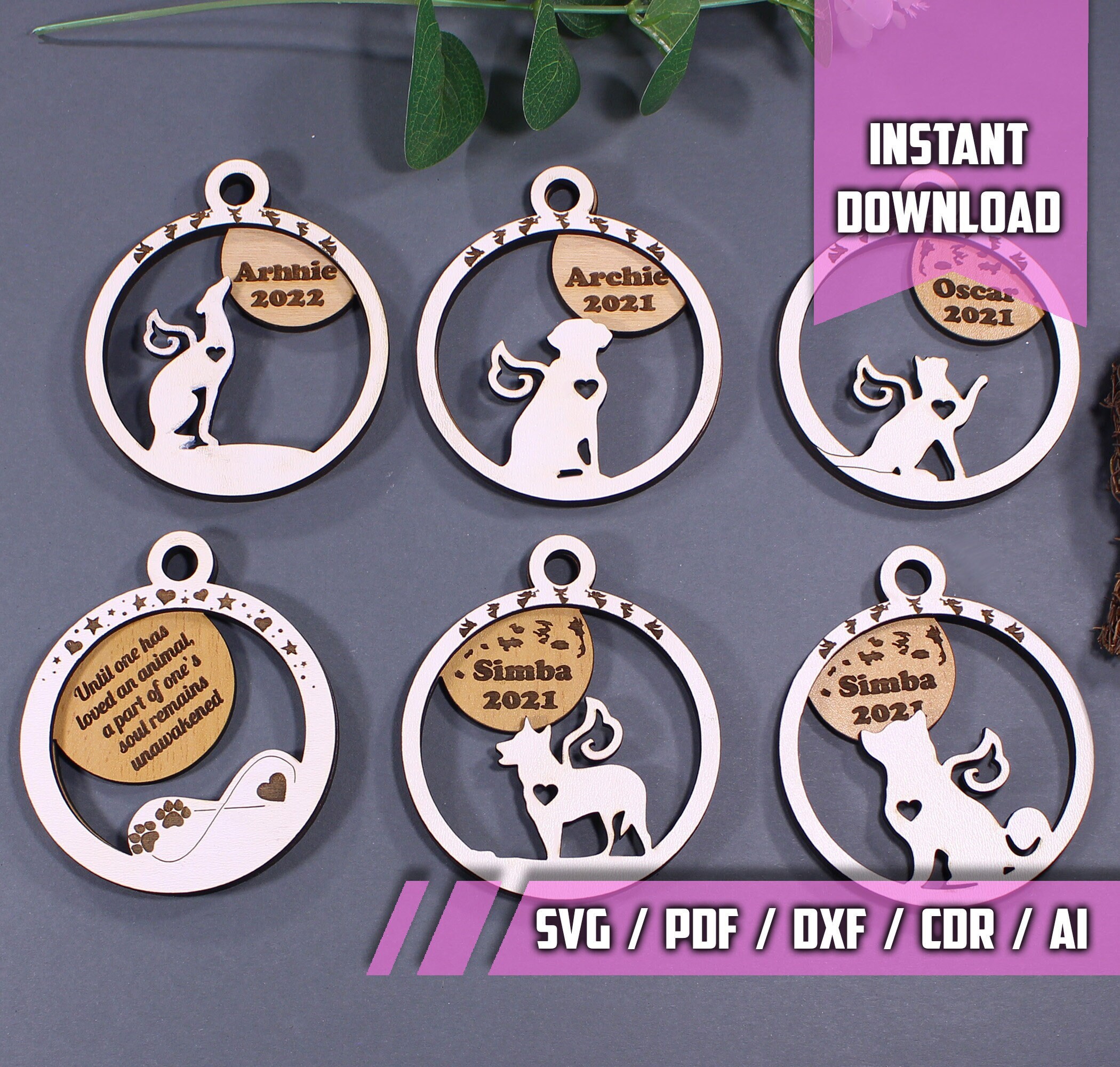 Pet Memorial Ornament SVG Laser Cut File Forever Loved Dog Cat - Etsy