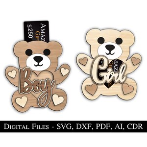 Bär Neugeborenen Baby Geschenkkarte Geldhalter Geschenk SVG Laser Kind Geschenk Glowforge Best Laser SVG Niedlich Tier Digital Download Display