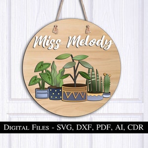 Blumen Klassenzimmer Schule Lehrer Türschild Schild SVG Laser geschnitten Datei Willkommen Kreis Wanddekor Bildschild Glowforge Greenery Garten