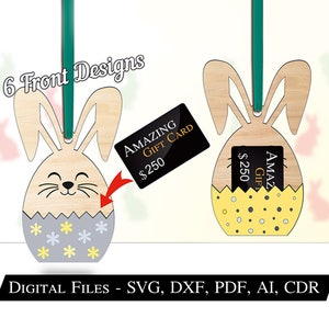 Lapin de Pâques oeuf carte-cadeau porte-monnaie ornement support Glowforge panier étiquette meilleur fichier découpé au laser SVG téléchargement numérique affichage suspendu