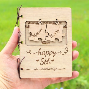 Tarjeta de rompecabezas personalizada para el quinto aniversario, archivo SVG listo para cortar con láser - DESCARGA INSTANTÁNEA, regalo de aniversario, regalo para él, regalo para ella