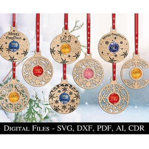 9 Christmas Ball Candy Sweet Holder Ornament SVG Glowforge Laser File Bestseller Home Décor House Decoration Lightburn Digital Download