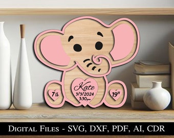 Elephant Baby Announcement Sign Newborn Gift Birth Board SVG Laser Amazing Boy Girl Animal Heart Instant Download Glowforge United States