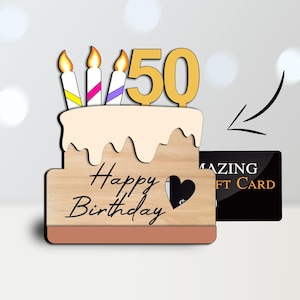 Suporte para cartão de presente de aniversário, mesmo bolo de aniversário SVG Glowforge, arquivo SVG pronto para corte a laser - download instantâneo, aniversário de 20 a 90 anos
