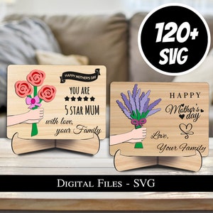 Más de 120 SVGs Tarjeta de regalo de flores del Día de la Madre Láser Glowforge Postales Paquete Conjunto Presente Archivo Láser Madera Descarga Instantánea Glowforge