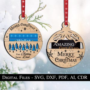 Bola de Navidad Tarjeta de regalo Titular de dinero Adorno SVG Glowforge Archivo láser Bestseller Decoración del hogar Decoración de la casa Lightburn Descarga digital