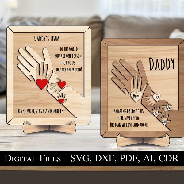 4 Father's Day Gift Strong Family Hands Frame Board Sign Laser SVG Glowforge Gift For Dad Gift for Grandpa Personalized Family Gift Digital