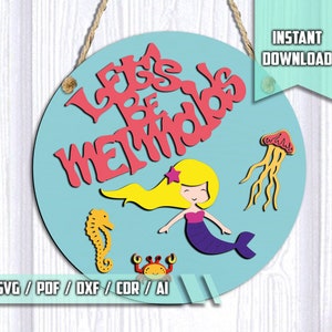 Personalised Mermaid Door Hanger Laser Cut Hanger Sign, Girls Bedroom Sign SVG Home Art Decor Glowforge Kids Room Door Decor  Name Sign