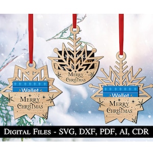 Porta-cartões de presente de flocos de neve de Natal Ornamento SVG Glowforge Arquivo a laser Mais vendidos Decoração de casa Decoração de casa Lightburn Download digital