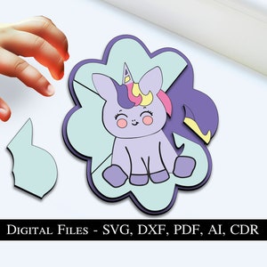 Unicórnio criança quebra-cabeça jogo de bebê criança jogar svg montessori laser brinquedo presente menino menina crianças bonito animal download instantâneo Glowforge playtime