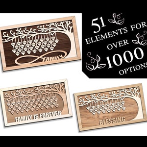 22-40 nomi personalizzati albero genealogico cornice, file SVG laser-ready cut-download immediato, Glowforge CutFile, cuori appesi, albero genealogico decorazione della casa
