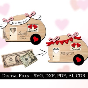 Camper Hochzeit Geld Geldscheinhalter Auto gerade verheiratet Geschenk SVG Glowforge Geldhalter Geschenk Laser Cut Datei Instant Download