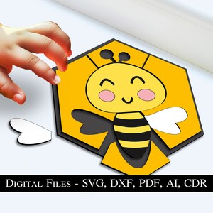 Biene Kind Puzzle Baby Spiel Kind spielen SVG Montessori Laser Spielzeug Geschenk Junge Mädchen Kinder Kinder Süß Tier Sofort Download Glowforge Spielzeit