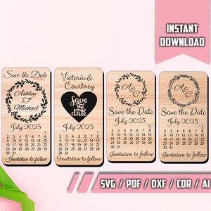 Kalender Save The Dates 4 Designs Bundle Set SVG Rustikaler Hochzeitskalender Save The Dates SVG Datei Instant Download Glowforge