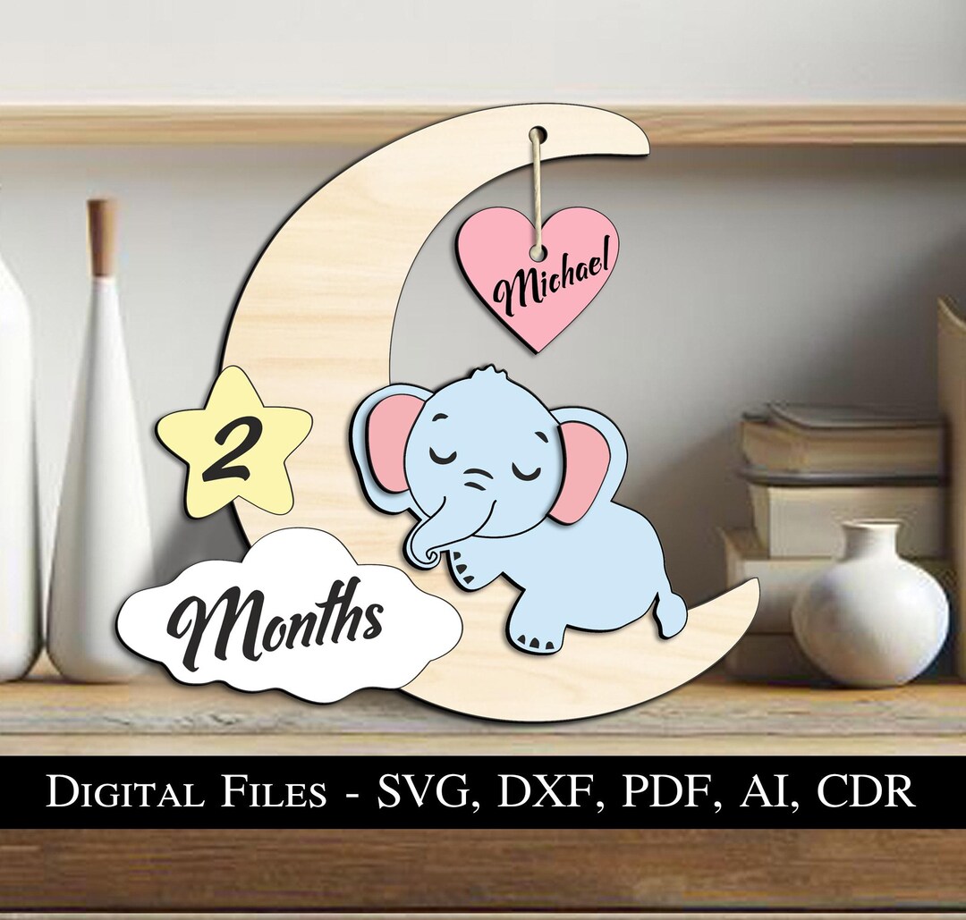 Interchangeable Elephant Baby Milestones Board SVG Laser Cut Gift ...