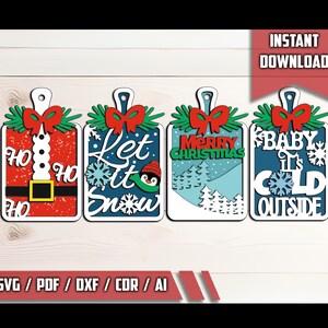Juego de 4 tablas de cortar con bandejas escalonadas para Navidad, archivo láser SVG Glowforge, superventas, decoración del hogar, descarga digital