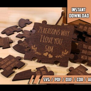 Reasons Why I love You Heart Puzzle,5 Anniversary Valentine&#39;s Day Gift,SVG Laser-Ready Cut File-INSTANT DOWNLOAD, Gift For Him, Gift For Her