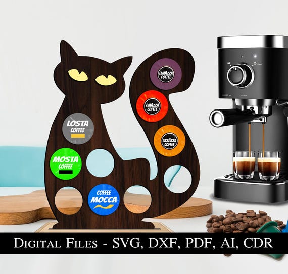Cat Coffee Pod Holder SVG Laser Cut File Dolce Gusto Nespresso