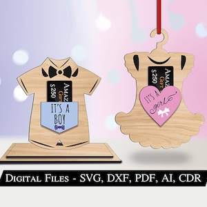 Esclusivo porta soldi regalo per bambini, ornamento, vestito per neonato, maglietta, regalo Glowforge, miglior display digitale con download in formato SVG laser a forma di cuore