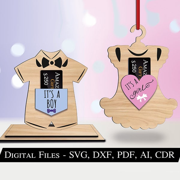 Unique Baby Gift Card Money Holder Ornament Stand Newborn Dress T-Shirt Present Glowforge Best Laser SVG Heart Digital Download Display