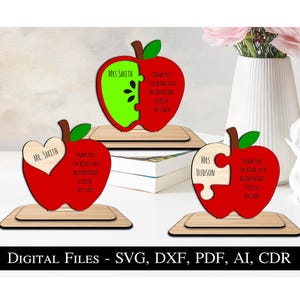 Presente 3D para professor Apple Puzzle Pacote de arquivos SVG para escola de formatura, download instantâneo Glowforge Presente especial para o dia do professor