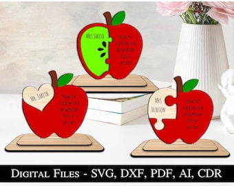 Teacher Apple Puzzle SVG Laser Cut Stands Gift Graduation Teacher's Day End Of School