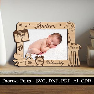 Marco de fotos para bebé recién nacido, tablero para cantar, regalo SVG, láser, nacimiento, regalo increíble para niño y niña, recuerdo, descarga instantánea, Glowforge, Estados Unidos