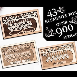 11-21 nomes Moldura de árvore genealógica personalizada, arquivo de corte pronto para laser SVG - download instantâneo, Glowforge CutFile, corações pendurados, decoração de casa de árvore genealógica