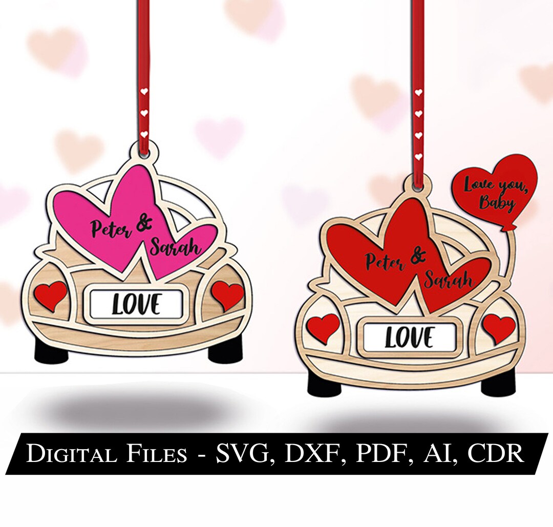 Valentine Car Ornament SVG Laser Cut Heart Gift Love Romantic Present ...