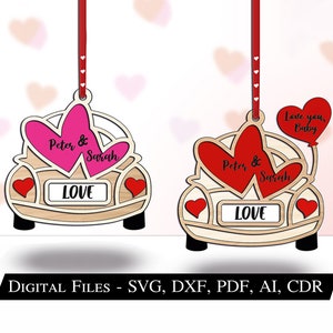 Saint-Valentin voiture cadeau ornement support Glowforge amour romantique coeur cadeau meilleur Laser SVG coeur téléchargement numérique affichage affection espoir