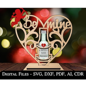 Supporto per bottiglia d'amore romantico a forma di cuore di San Valentino, espositore regalo Glowforge Heart Present Best Laser SVG Heart Digital Download
