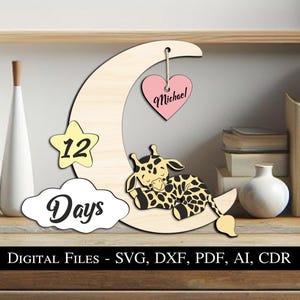 Verwisselbare giraf baby mijlpalen pasgeboren SVG laser cadeau dagen weken maanden jaar bord bord geweldig schattig Instant Download