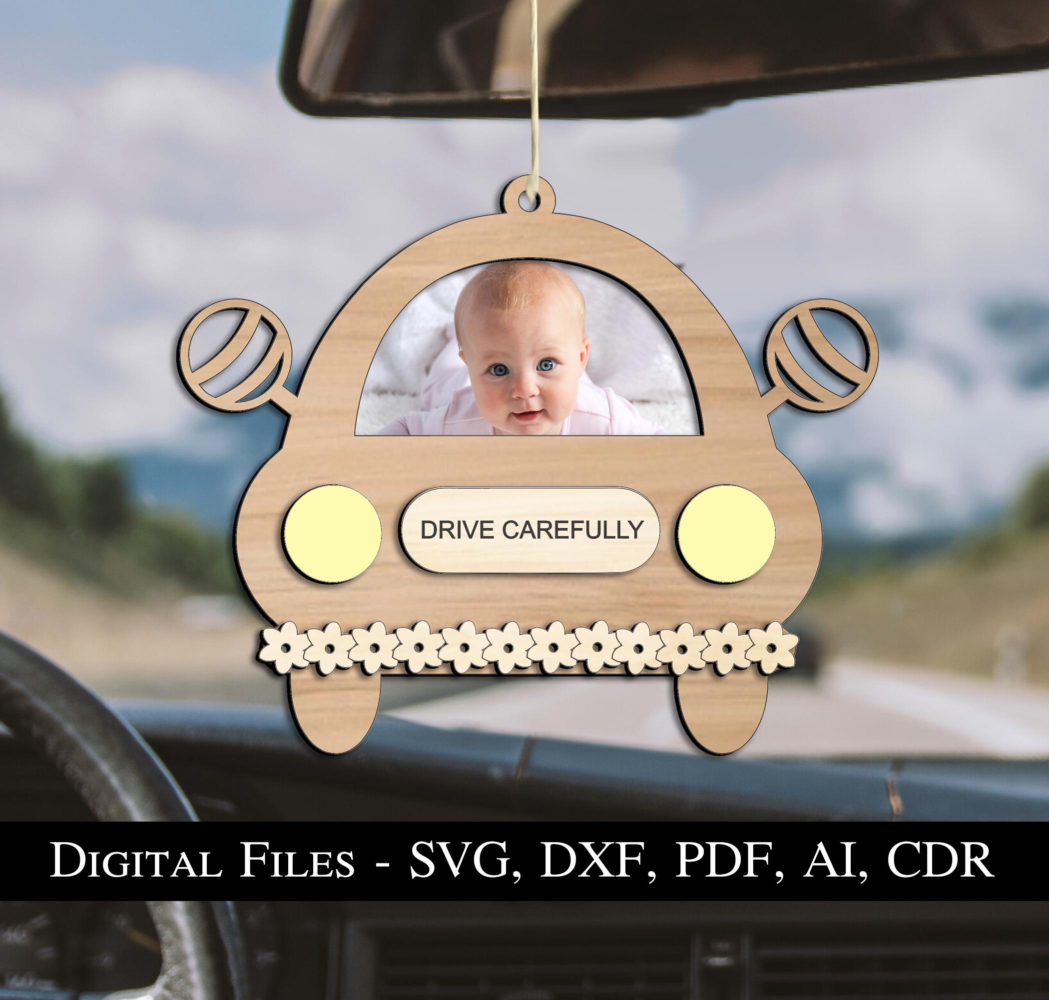 Baby Car Ornament Photo Picture Holder Newborn Gift SVG Laser On Board Drive Carefully Amazing Boy Girl Present Instant Download Glowforge