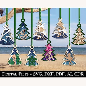 9 ornamenti per l'albero di Natale del mare costale nautico SVG Glowforge Laser File Bestseller Home Décor Decorazione della casa Lightburn Download digitale