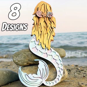 Conjunto de 8 sereias e criaturas do mar Arquivos de corte a laser em camadas 3D SVG Seahorse Turtle Náutico Oceano Marítimo Download instantâneo Glowforge